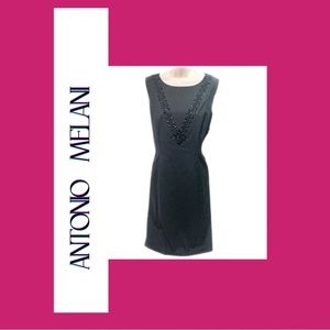Antonio Melani Charcoal Grey Beaded Sheath Dress Size 2